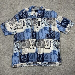 Puritan‎ Hawaiian Button Up Shirt Mens XL Blue Floral Florida Short Sleeve